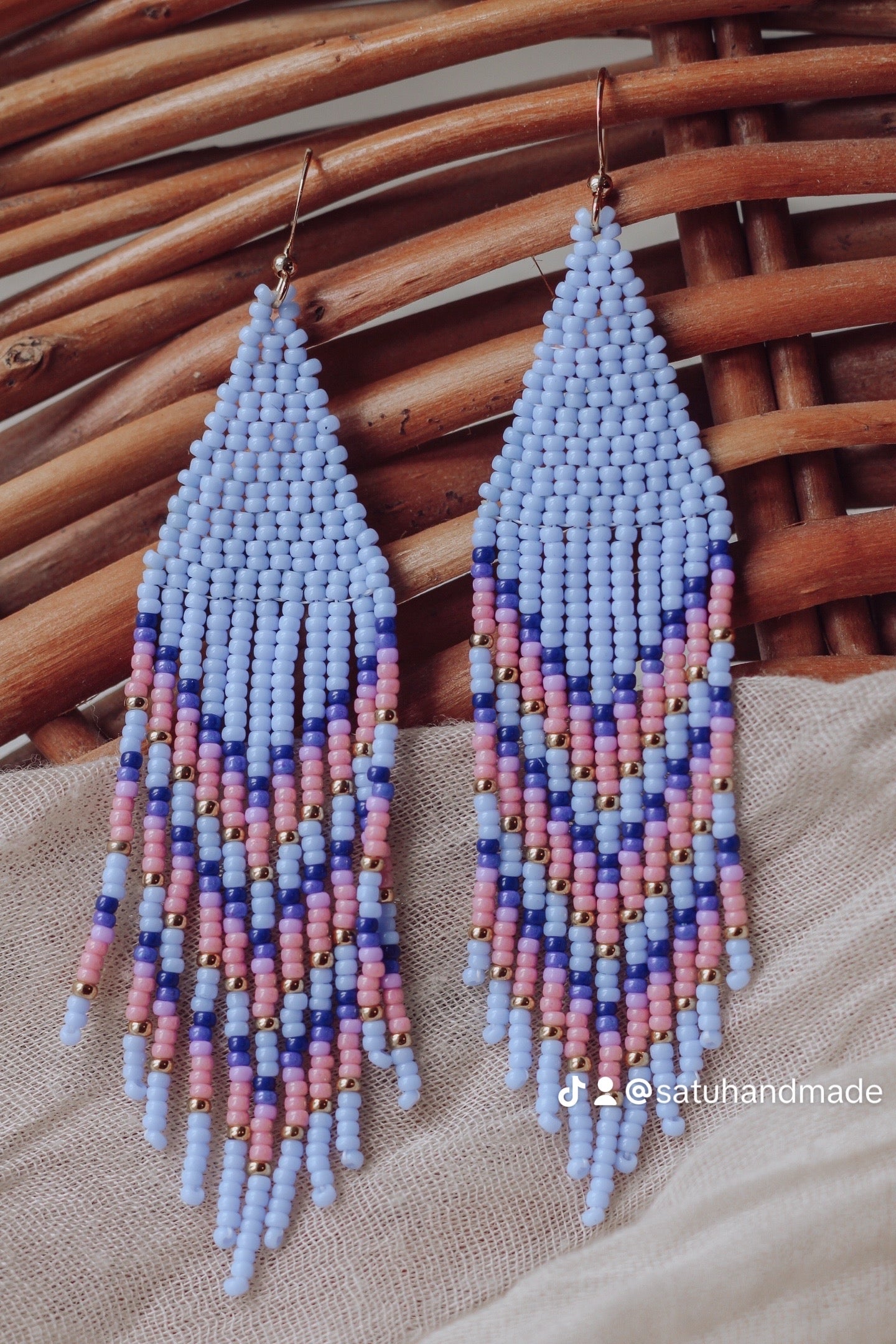 Light Blue + Pink Fringe Earrings