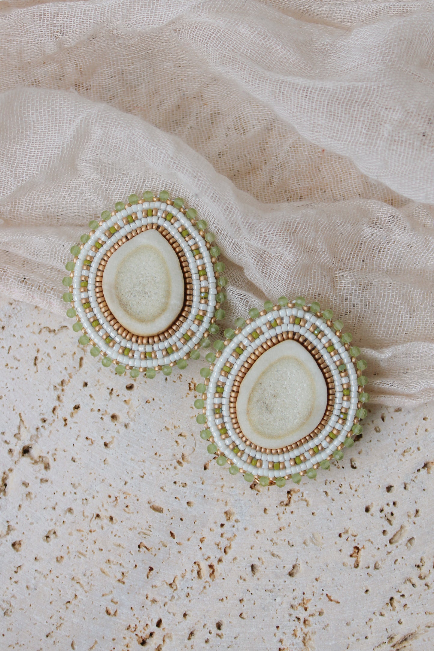 Deer Antler Earrings | Cream + Peridot
