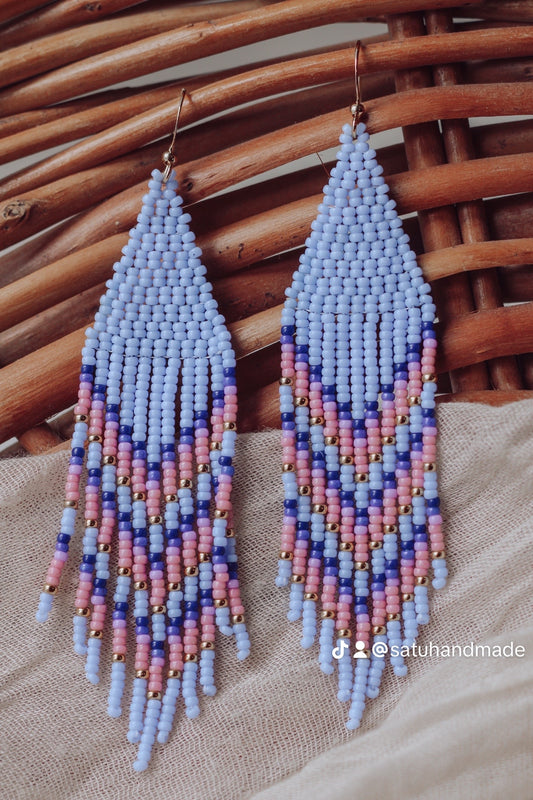 Light Blue + Pink Fringe Earrings