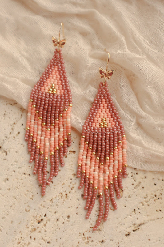 Peach & Mauve Fringe Earrings