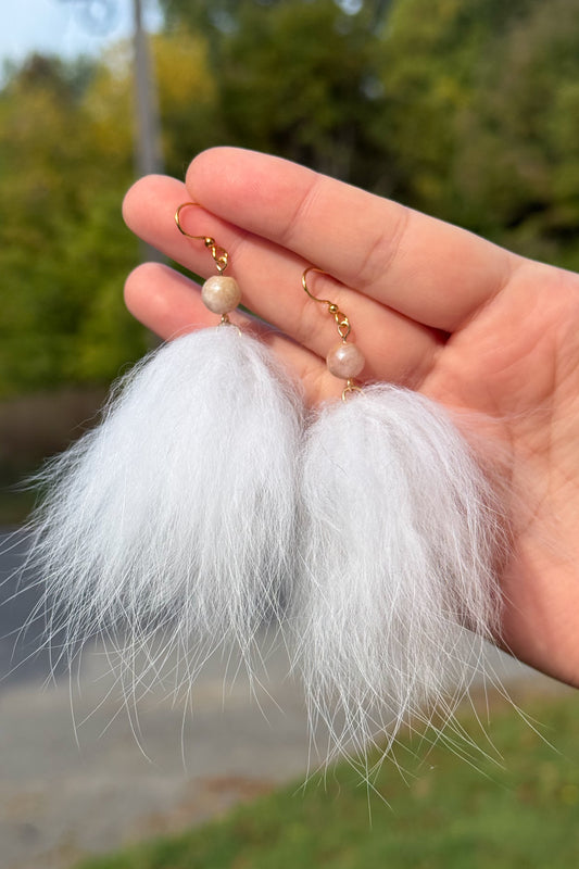 Sunstone + Fox Fur Earrings