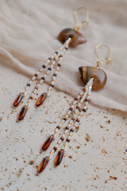 Tiger Eye Tassel Earrings