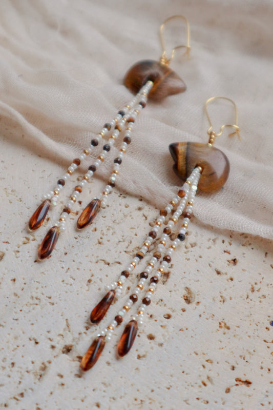 Tiger Eye Tassel Earrings