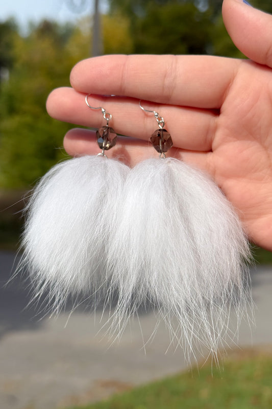 Smokey Quartz + Fox Fur Earrings