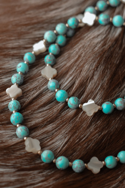 Turquoise + Clover Shell Necklace