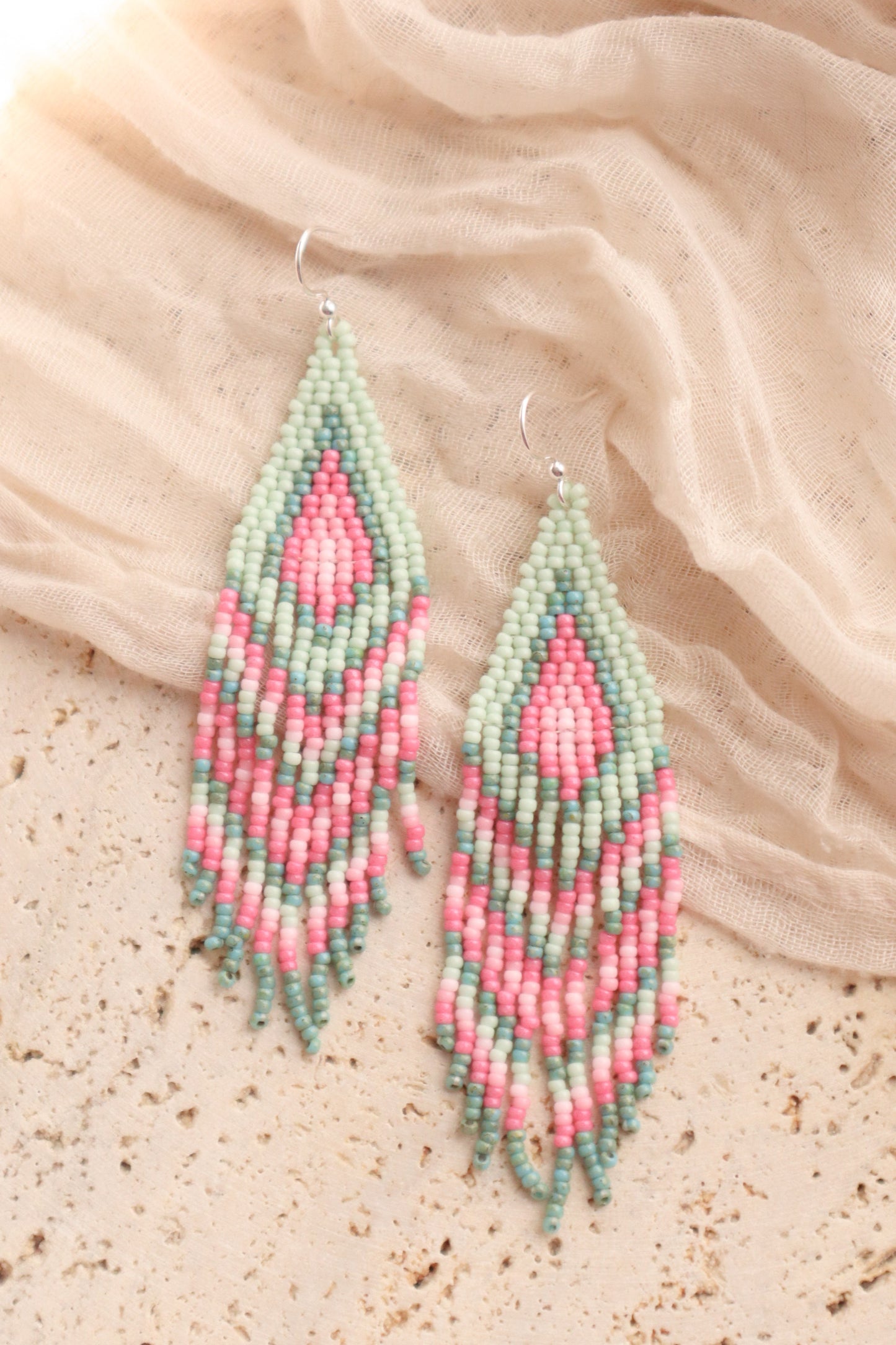 Mint & Pink Fringe Earrings