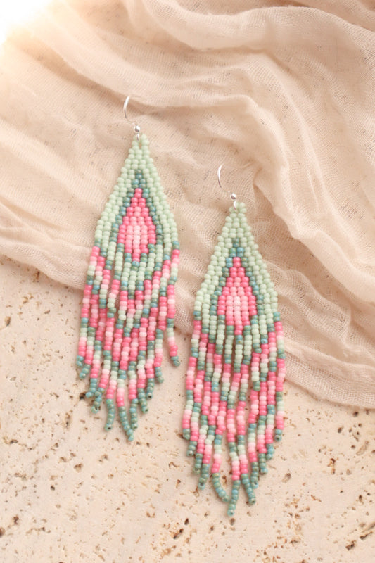 Mint & Pink Fringe Earrings
