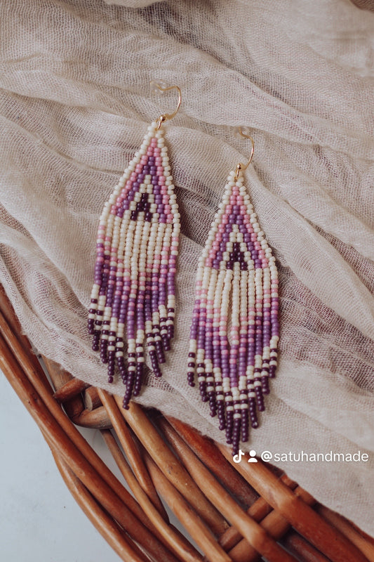Cream and Purple Fringe Earrings