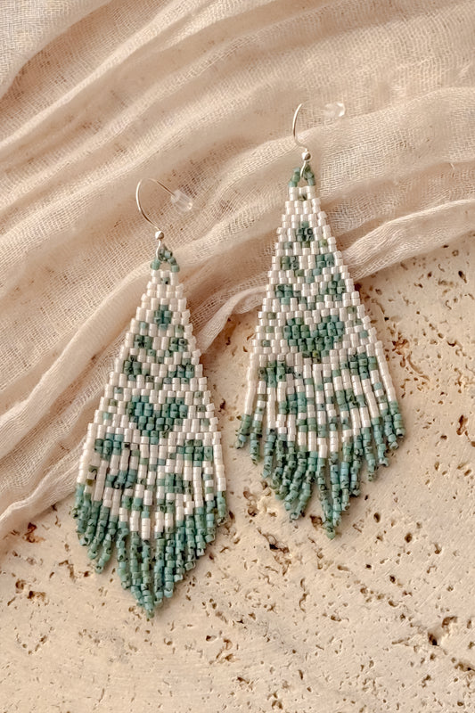 Cream + Turquoise Fringe Earrings