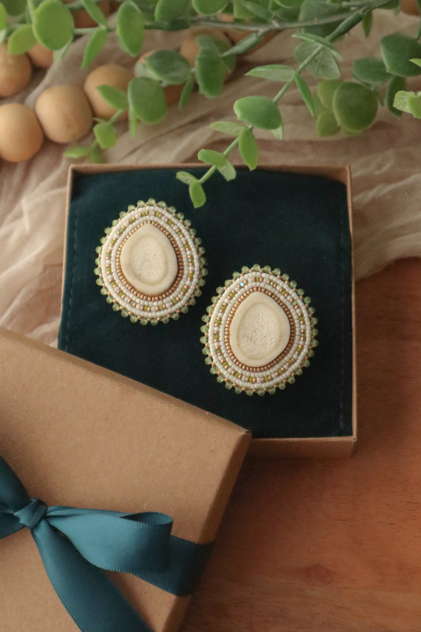 Deer Antler Earrings | Cream + Peridot