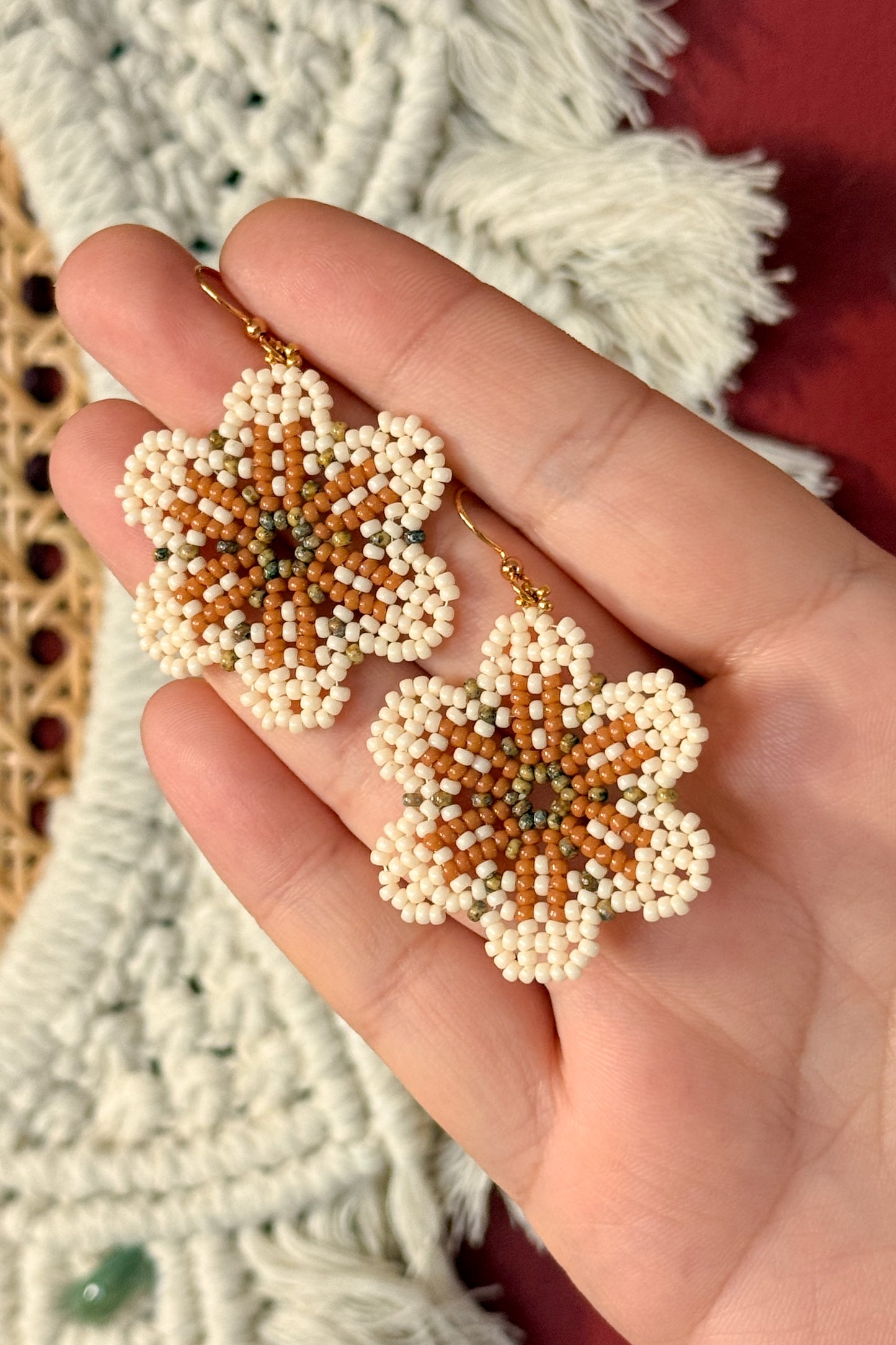 Cedar + Cream Flower Earrings