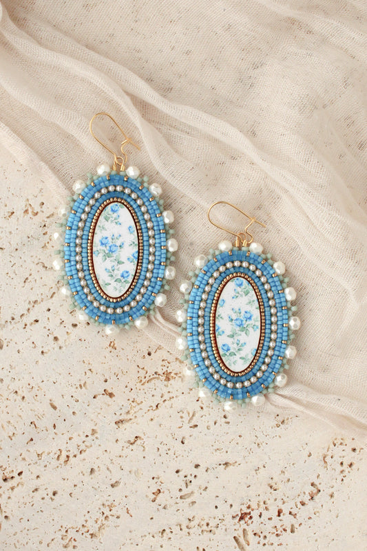 Floral Cab Earrings | Satin Blue