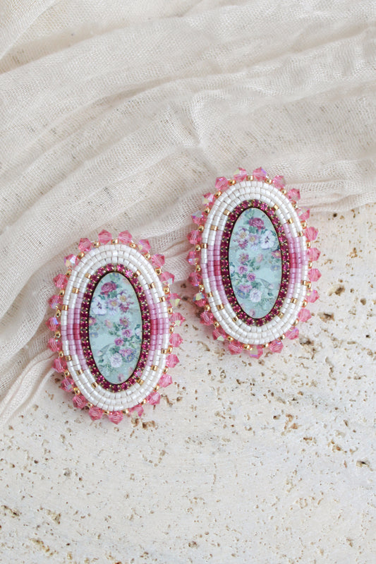 Floral Cab Earrings | Pink + Cream