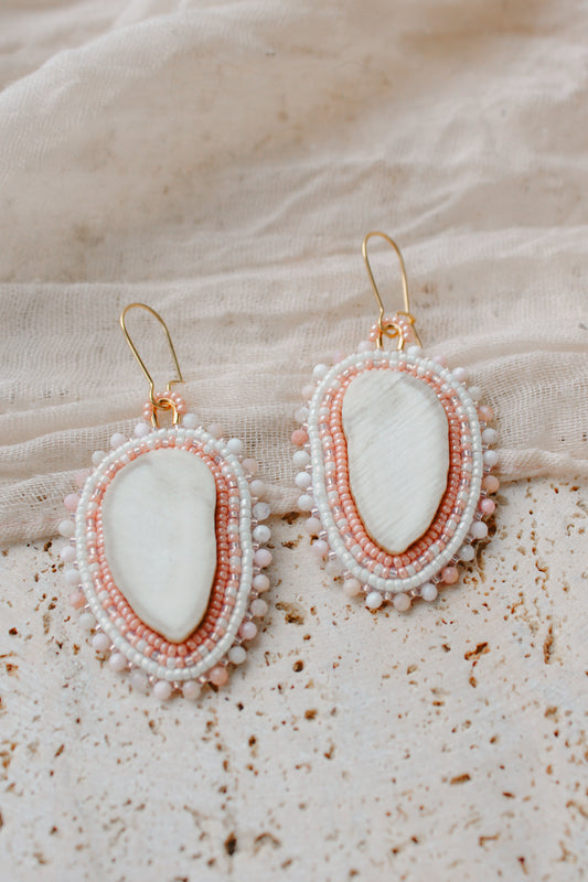 Deer Antler Earrings | Peach + Moonstone