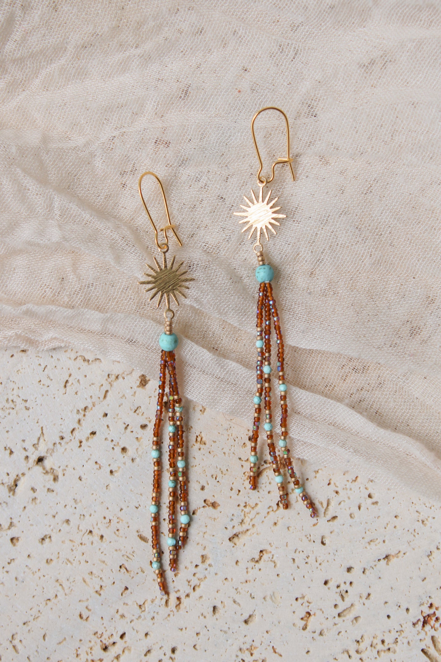 Dark Topaz + Turquoise Tassle Earrings