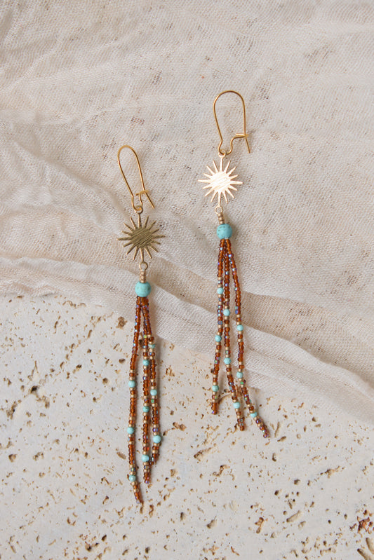 Dark Topaz + Turquoise Tassle Earrings
