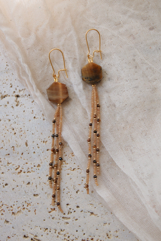 Tiger Eye Tassle Earring